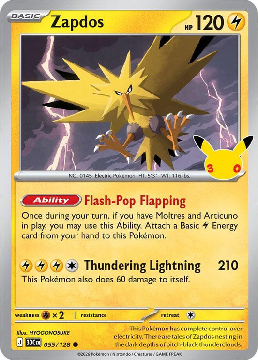 Pokemon Zapdos 055/128 30th Celebration