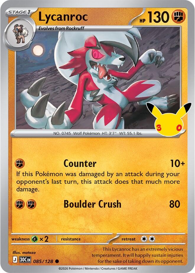 Pokemon Lycanroc 085/128 30th Celebration