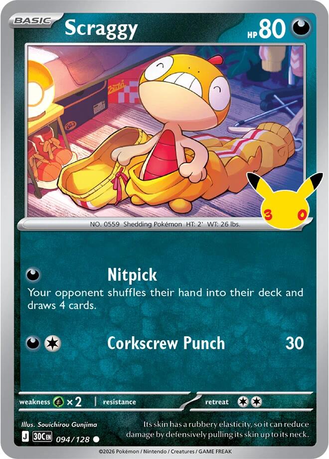 Pokemon Scraggy 094/128 30th Celebration