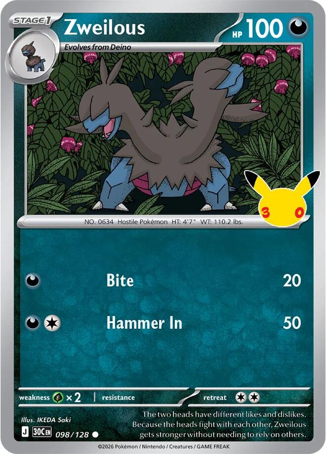 Pokemon Zweilous 098/128 30th Celebration