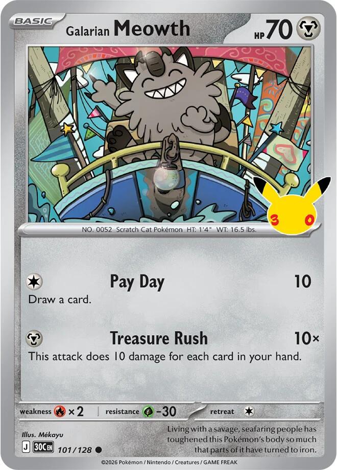 Pokemon Galarian Meowth 101/128 30th Celebration