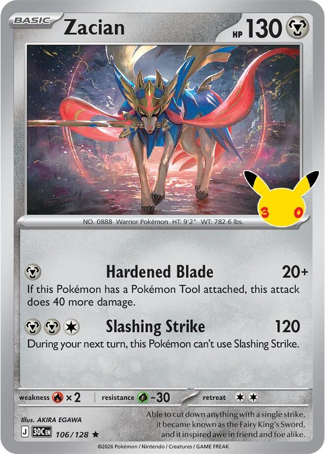 Pokemon Zacian 106/128 30th Celebration