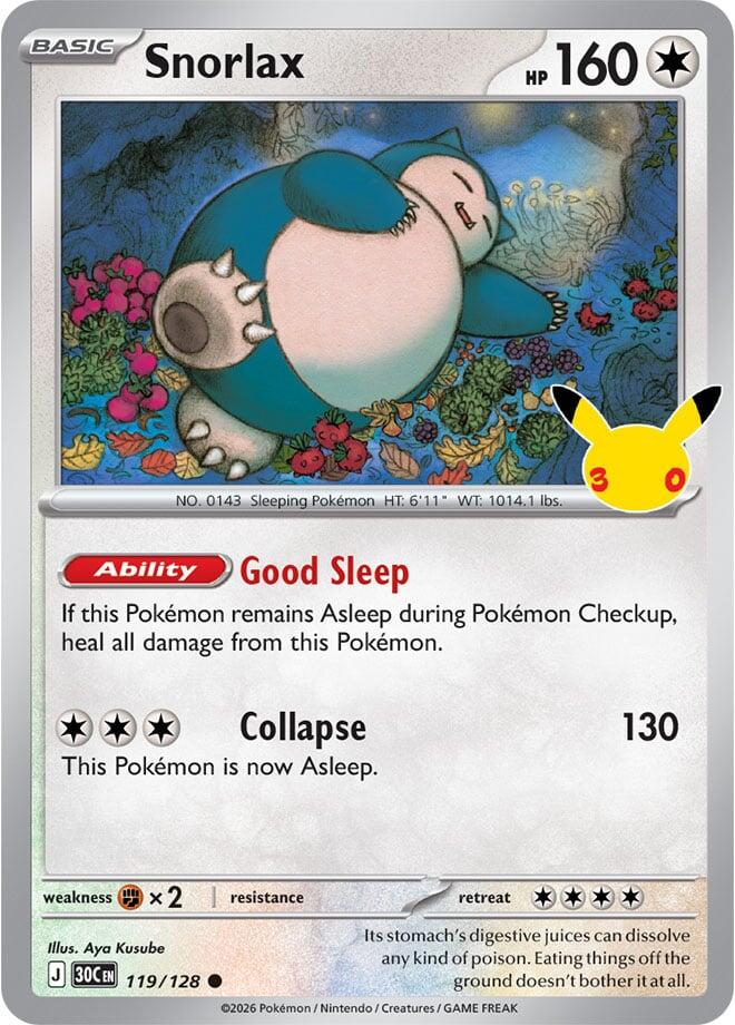 Pokemon Snorlax 119/128 30th Celebration