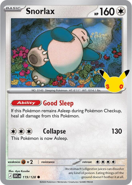 Pokemon Snorlax 119/128 30th Celebration