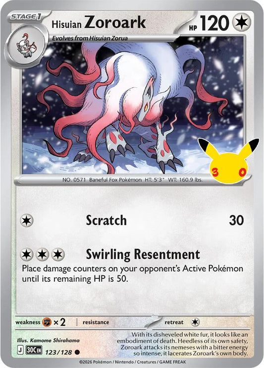 Pokemon Hisuian Zoroark 123/128 30th Celebration