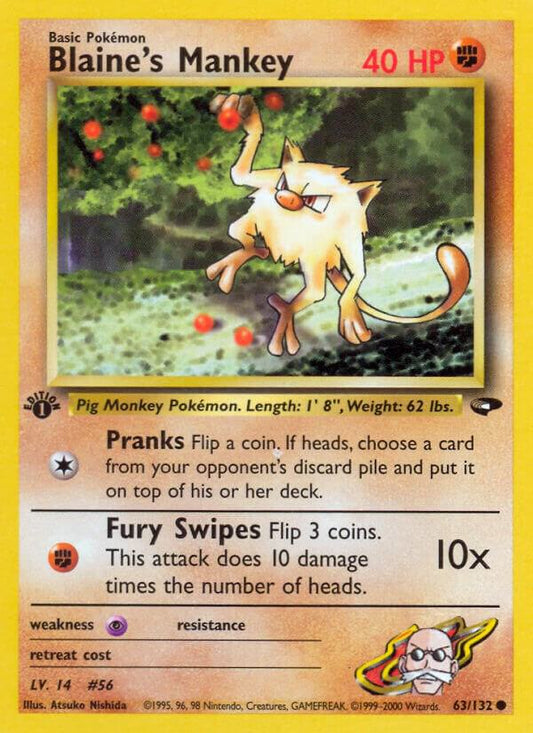 Pokemon  Blaine's Mankey 63/132 Gym Challenge
