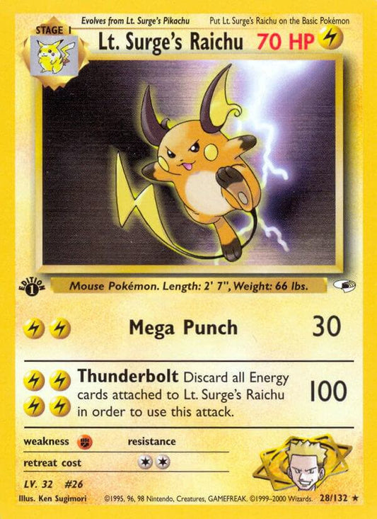 Pokemon Lt. Surge's Raichu 28/132 Gym Heroes