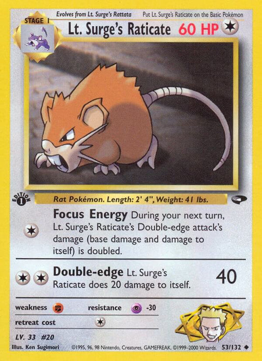 Pokemon  Lt. Surge's Raticate 53/132 Gym Challenge