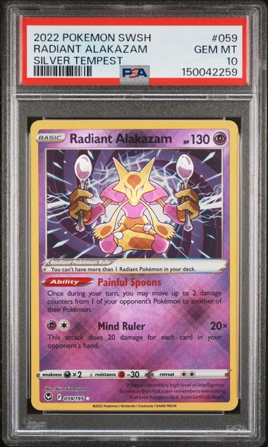 Pokemon Silver Tempest Radiant Alakazam #059 PSA Graded Gem Mint 10