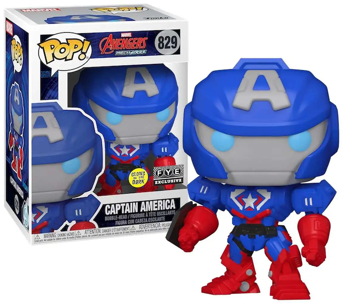 Funko Pop! Avengers Mech Strike Captain America #829 Fye Exclusive Glow In The Dark