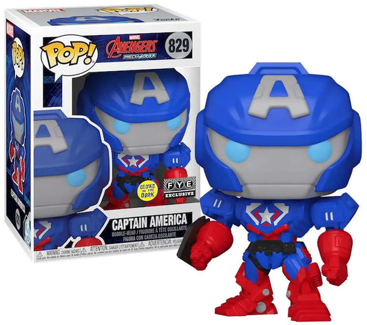 Funko Pop! Avengers Mech Strike Captain America #829 Fye Exclusive Glow In The Dark