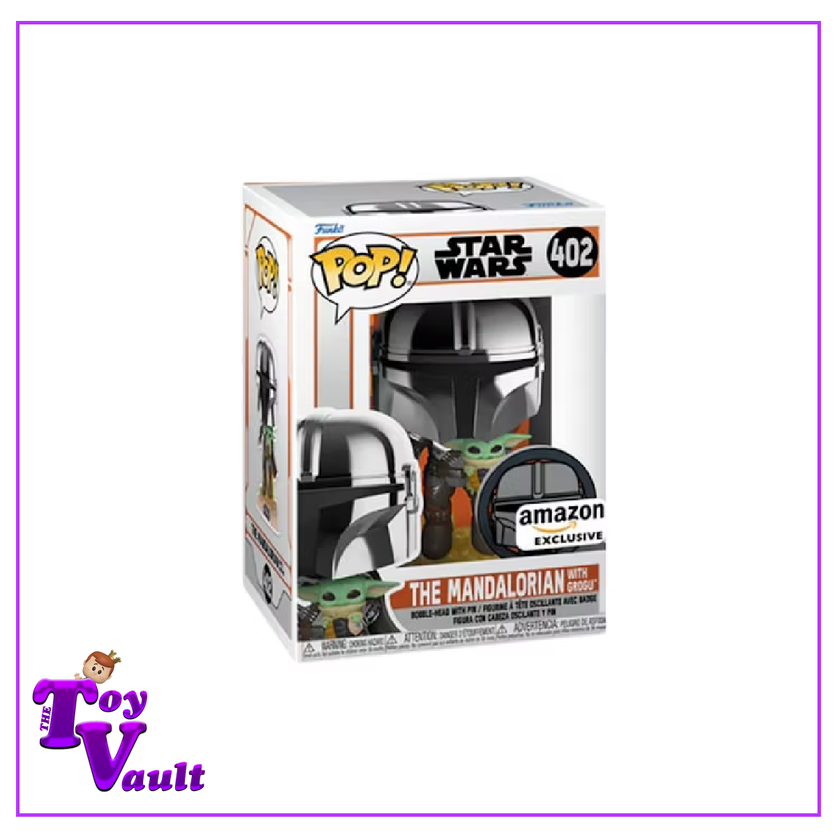 Funko Pop! Star Wars The Mandalorian - The Mandalorian Flying with Grogu (Chrome) #402 with Pin Amazon Exclusive