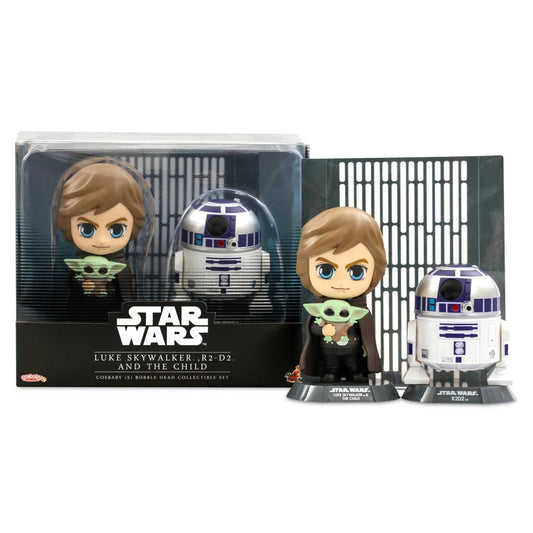 Hot Toys Star Wars Luke Skywalker, R2-D2 and the Child Cosbaby Bobble-Head Collectible Set